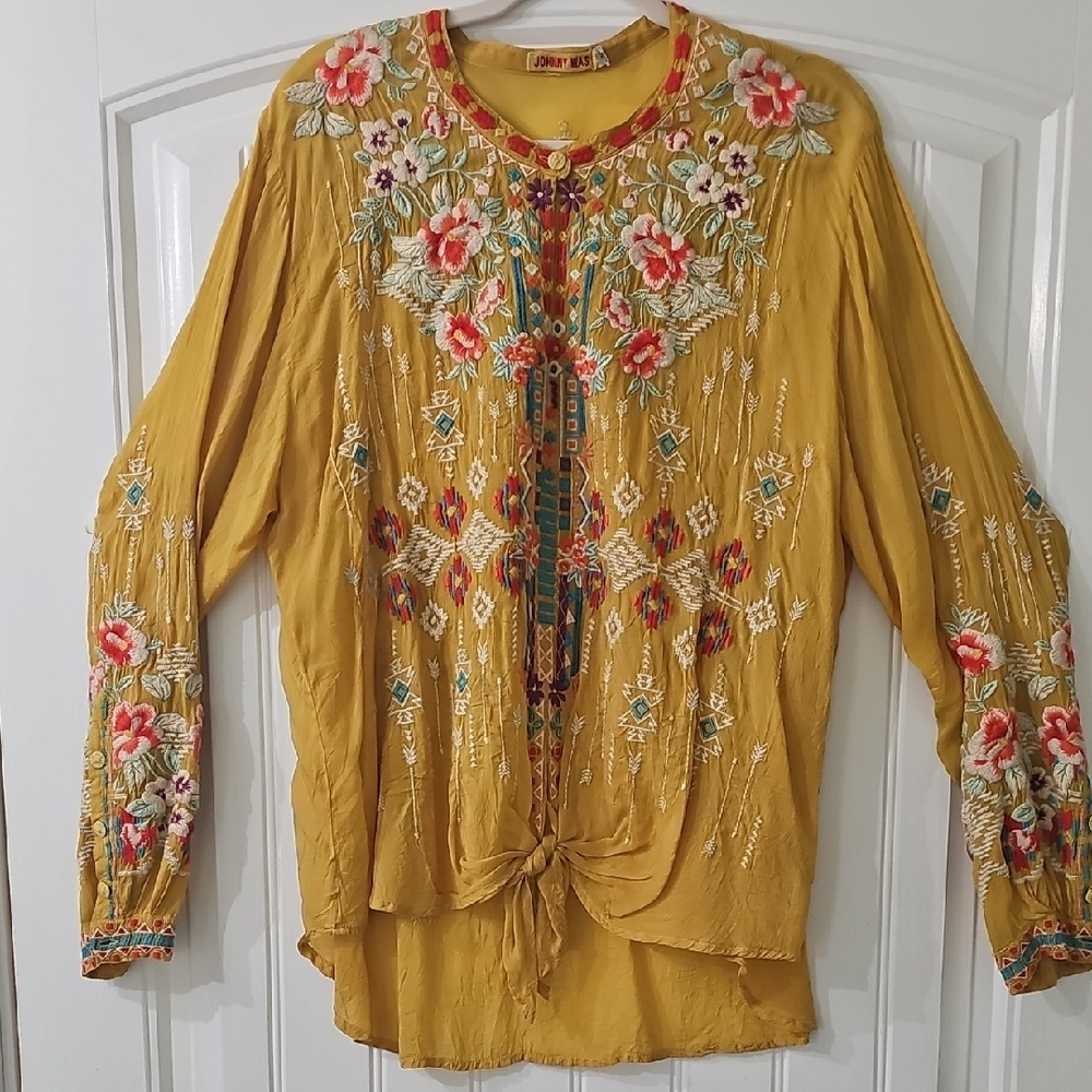 Johnny Was Mustard Embroidered Women's Top